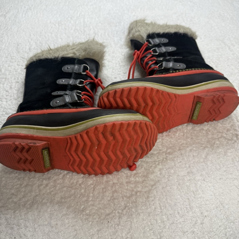 Sorel Joan of Artic Waterproof Boots Orange Black Faux Fur‎ size 5 Youth/ 7 WMN - Picture 9 of 12